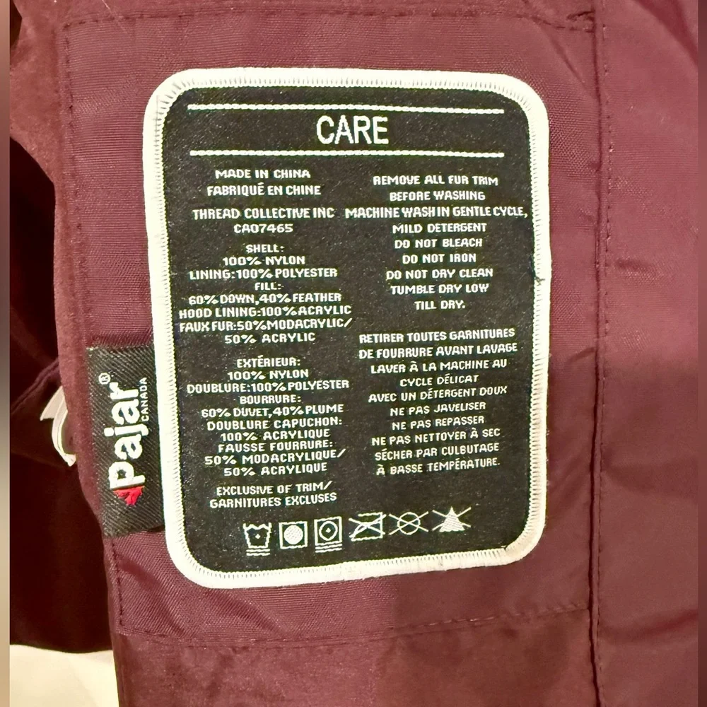 Pajar Maroon Burgundy Down Puffer Coat with Faux Fur Trim - Picture 4 of 16